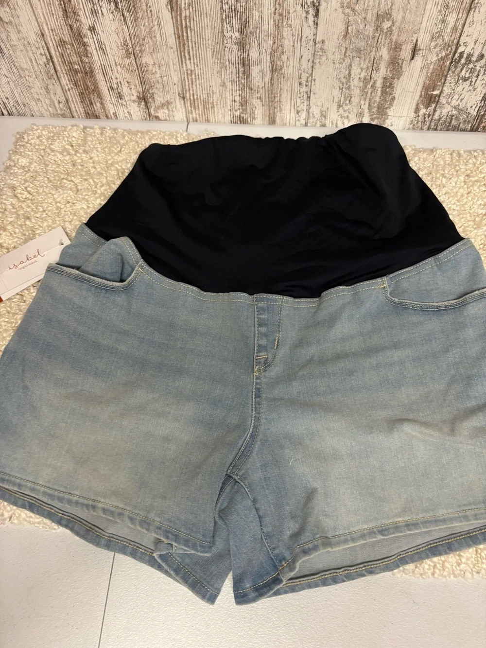 Maternity Denim Shorts with Black Stretch Panel